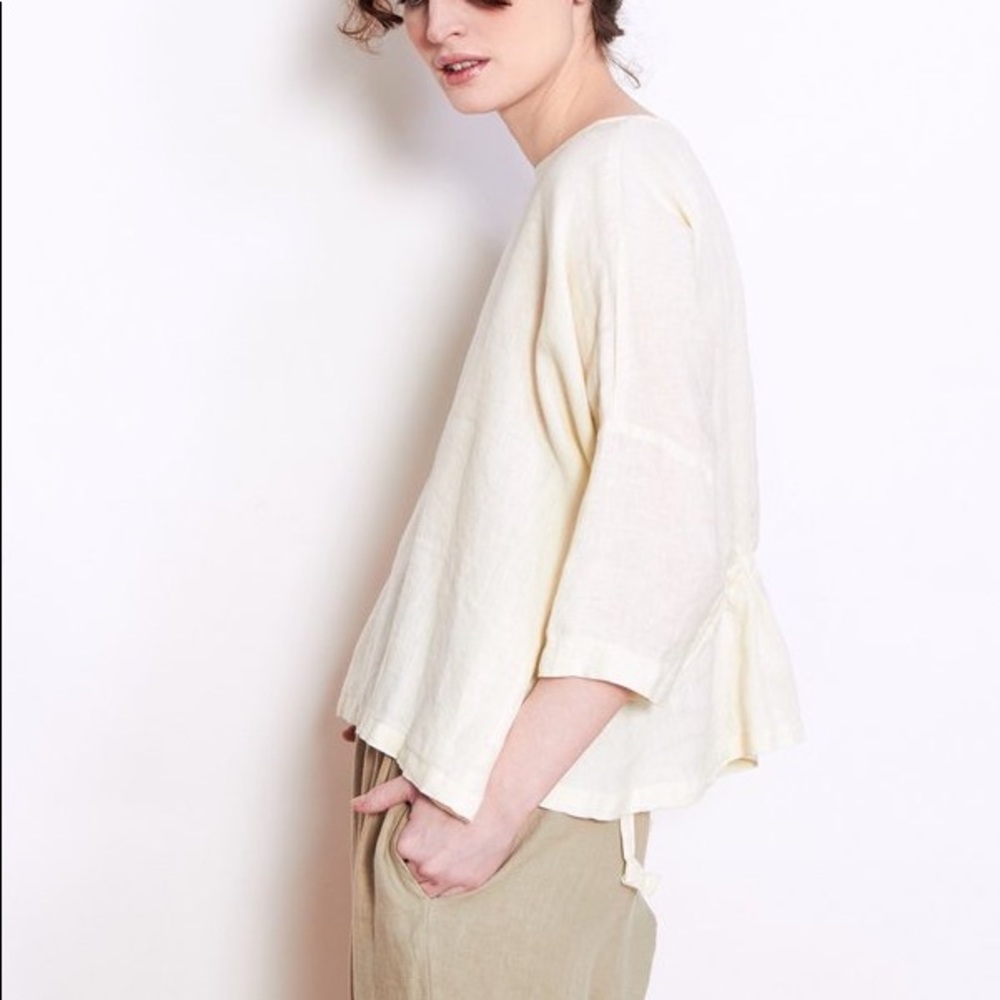 Black crane gathered top cream linen xs